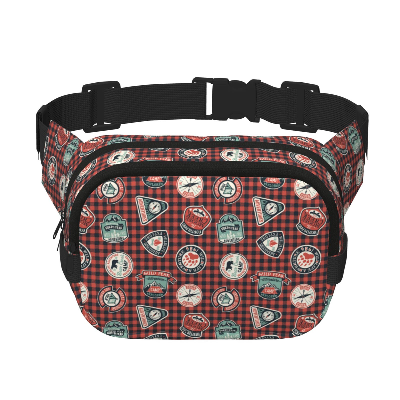 Picia Mountain Adventure Badges Print Square Double-Layer Waist Bag Mini Adjustable Waist Belt Bag Exercise Running Travel Hiking