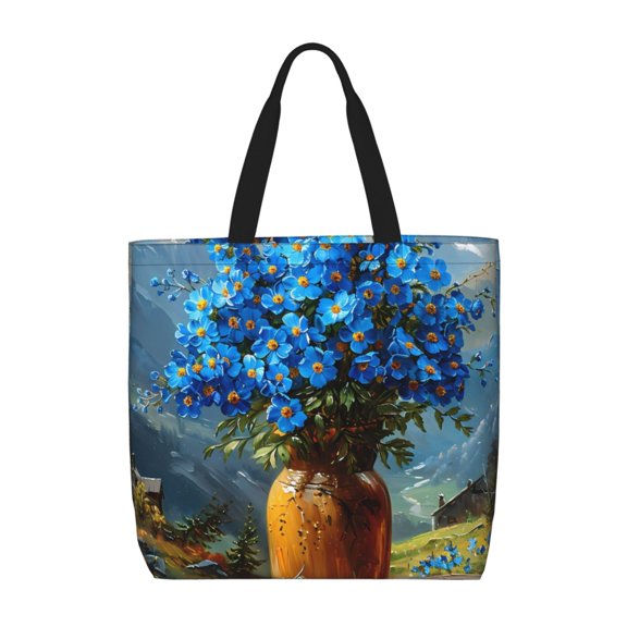 Picia Mountain Blue Flowers Vase for Tote Bag for Women with Zipper, Gym Tote with Compartments, Laptop Work Tote Nurse Dance Yoga Bag for Sport, Travel