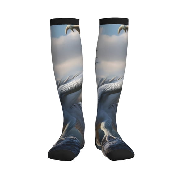 Picia Mountain White Dragon Printed Sports Compression Socks - 15-20mmHg Graduated Compression, High-Performance Soft and Breathable Socks for Men and Women