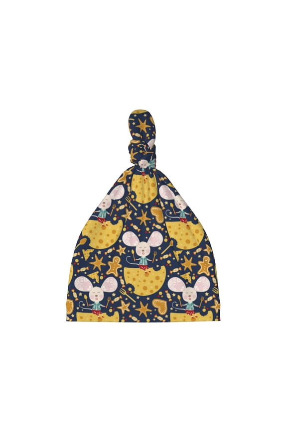 Mouse Cheese Printed Preemie Hats for Baby Girls Cotton Premature Knot Hats Newborn Hospital Cap Warm Knot Beanie Nicu for Preemie Girls and Boys