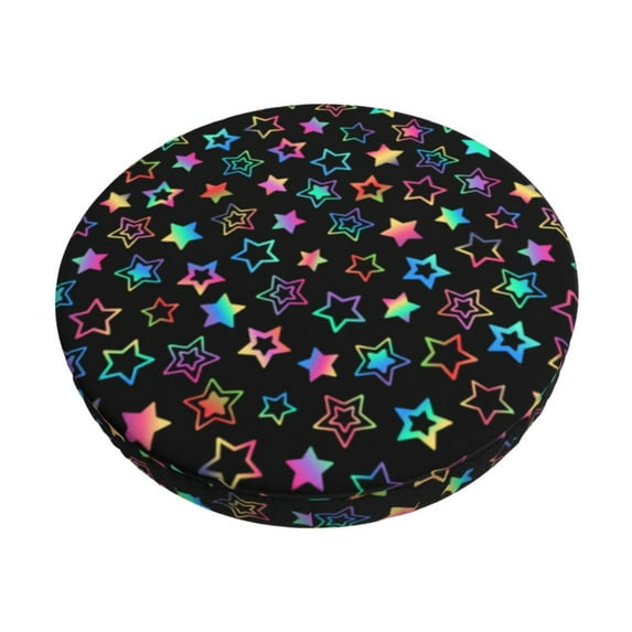 Picia Multi-Colored Stars Pattern Round Stool Covers Comfy Seat Covers Stretch Removable Washable Chair Slipcover Round Bar Chair Cushion Cover-13 inch