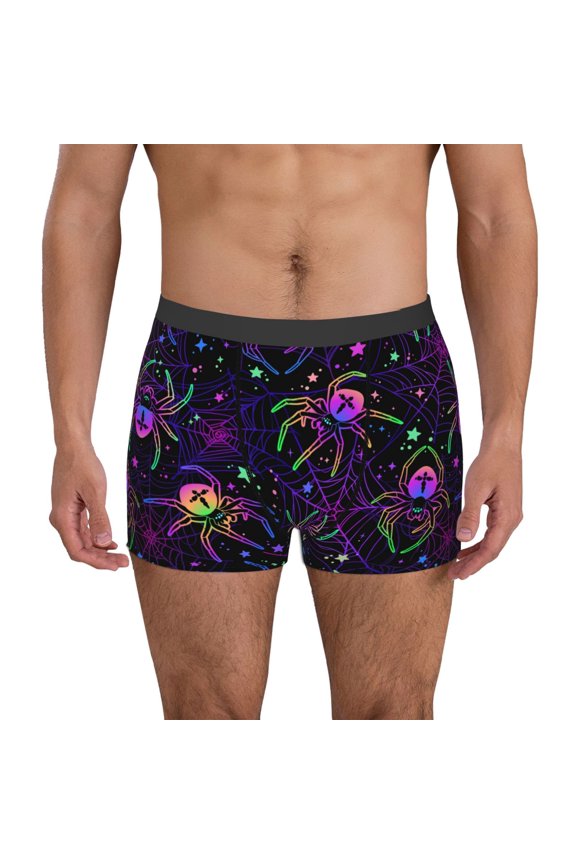 Multi-colored Spiders Pattern Men’s Boxer Briefs – Soft & Breathable Underwear, Stretchy & Comfortable Fit, Supportive Pouch Design, Moisture-Wicking-X-Large