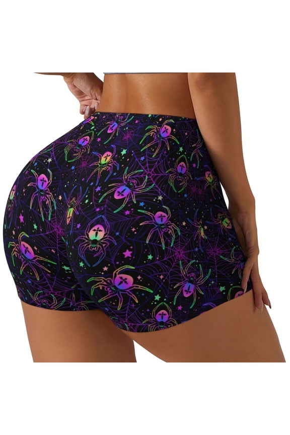 Multi-colored Spiders Printed Workout Shorts for Women Seamless Scrunch Butt Lifting High Waisted Yoga Gym Booty Running Moisture-wicking Short Pants-Small