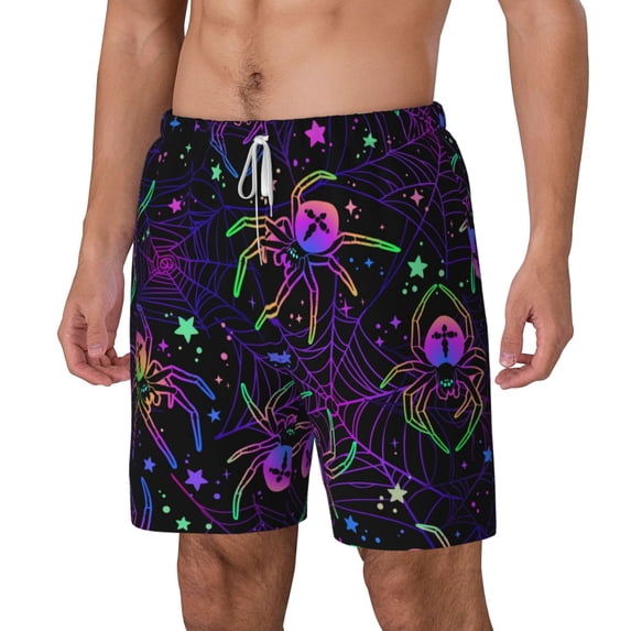 Picia Multi-colored Spiders pattern Mens Swim Trunks with Compression Liner Stretch Beach Shorts Quick Dry with Zipper Pockets No-Chafing Board Shorts-Small