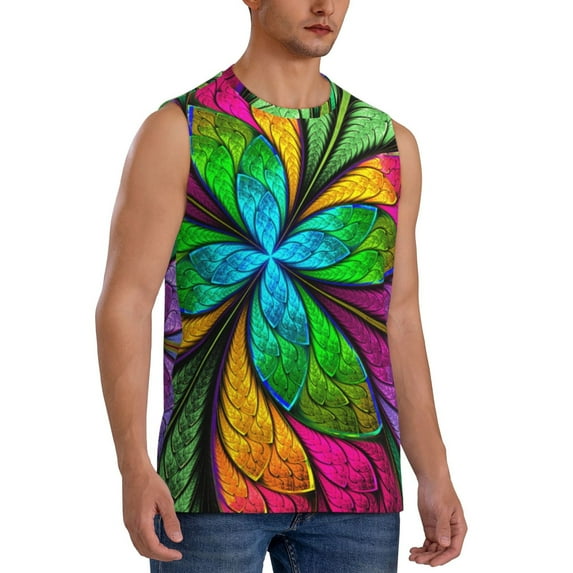 Picia Multicolored Beautiful Flower mens Cotton Tank Undershirts , Moisture-wicking Ribbed Tanks, Lightweight Cotton Tank Undershirts-Medium
