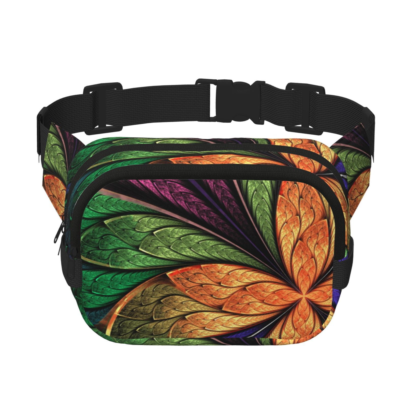Picia Multicolored Beautiful Flower1 Print Square Double-Layer Waist Bag Mini Adjustable Waist Belt Bag Exercise Running Travel Hiking