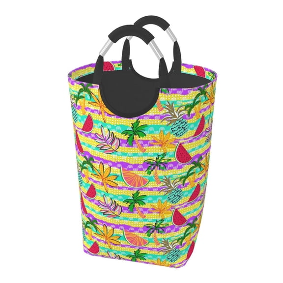 Picia Multicolored Tropical Laundry Basket With Handles Laundry Hamper Toys Storage Organizer Foldable Bucket Washing Bin Dirty Clothes Bag For Home Bathroom Bedroom Dorm