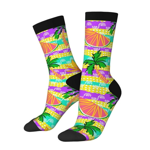 Picia Multicolored Tropical Print Athletic Socks for Men & Women – Cushioned Moisture-Wicking Crew Socks for Sports, Running, and Training, Soft & Breathable Size 5-11