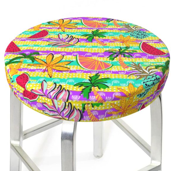 Picia Multicolored Tropical pattern Round Stool Covers Comfy Seat Covers Stretch Removable WashableChair Slipcover Round Bar Chair Cushion Cover-12 inch