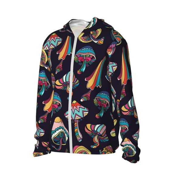 Picia Mushroom Doodle Women's Men's UPF 50+ Sun Protection Hoodie Shirt Long Sleeve SPF Fishing Outdoor UV Hiking Lightweight Shirts-Large
