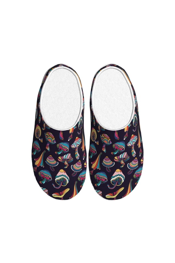 Mushroom Doodle for Women's Lamb-hug Comfy Fleece House Slippers Memory Foam, Slip-on House Shoes Indoor Outdoor-35/36
