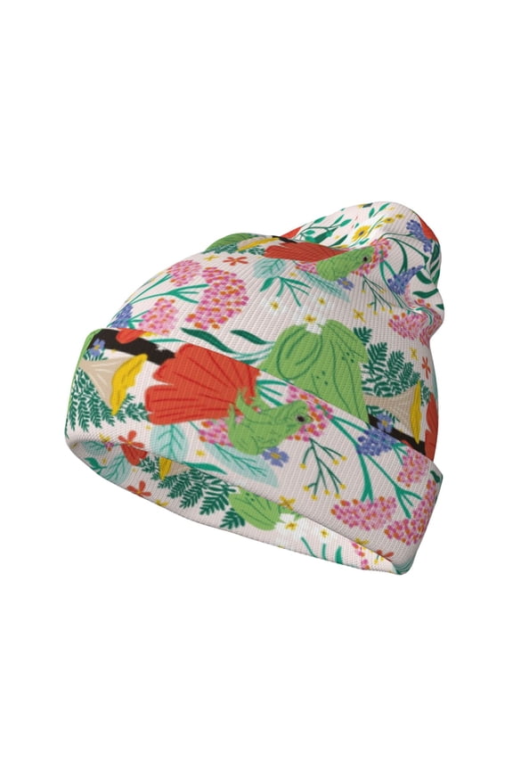 Mushroom and Frogs Pattern Knitted Beanie Hat for Men and Women , Unisex Winter Warm Stretchy Knit Cap Thick Fisherman Beanies Cuffed Plain Skull Caps