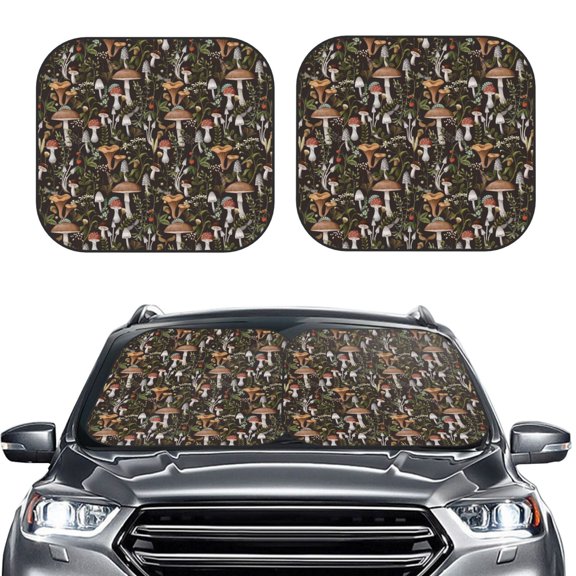 Picia Mushroom Garnish 2 Piece Car Windshield Sun Shade Foldable | Foldable Sun Shield for Front Window Blocks UV Rays and Keeps Your Vehicle Cool-Large