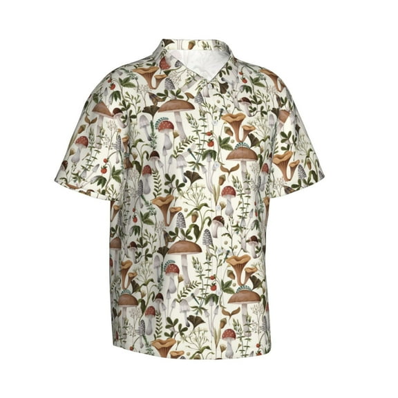 Picia Mushroom Garnish Gentle Cotton Regular Fit Short Sleeve Casual Hawaiian Shirt for Men-3X-Large