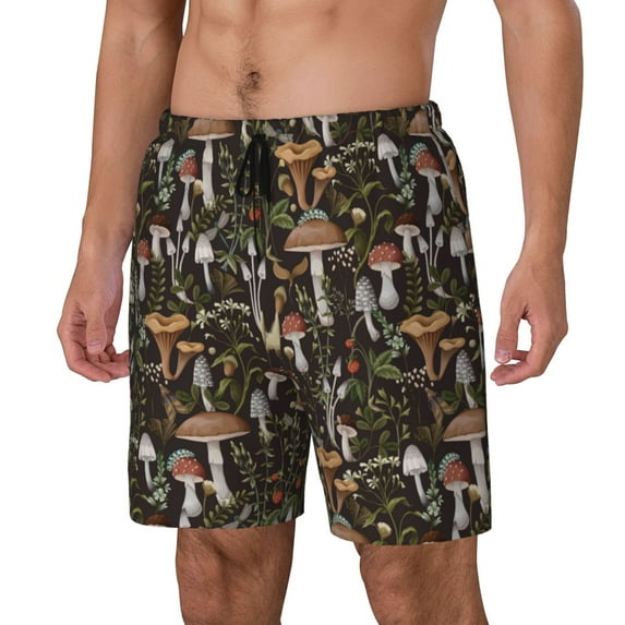 Picia Mushroom Garnish pattern Mens Swim Trunks with Compression Liner Stretch Beach Shorts Quick Dry with Zipper Pockets No-Chafing Board Shorts-X-Large