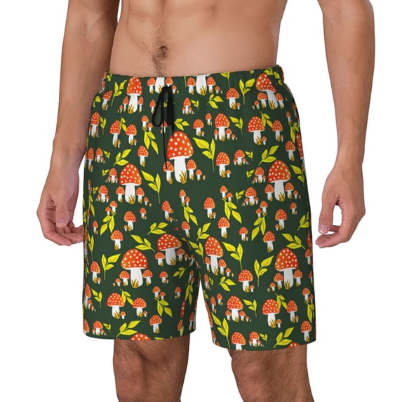 Picia Mushroom Leaf pattern Mens Swim Trunks with Compression Liner Stretch Beach Shorts Quick Dry with Zipper Pockets No-Chafing Board Shorts-XX-Large