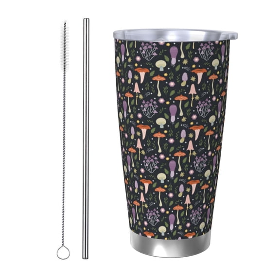 Picia Mushroom Pattern 20 oz Tumbler Stainless Steel Vacuum Insulated Coffee Ice Cup Double Wall Travel Flask Dual Lid Water Bottle, Eco-friendly Car Cup