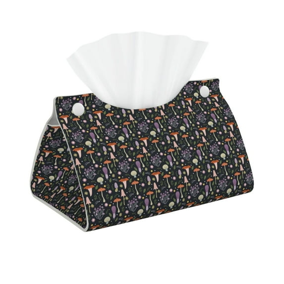 Picia Mushroom Pattern Long Tissue Box Cover,PVC Leather Triangle Holder,Tissue Box Holder with Magnetic Bottom,Facial Paper Organizer Dispenser-7.9"X4.9"X4.5"