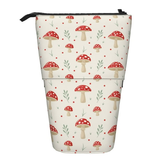 Picia Mushroom Print Telescopic Pencil Case, Telescopic Pen Holder Telescopic Pencil Pouch Bag Stationery Pencil Case Box Storage Organizer Makeup Bag