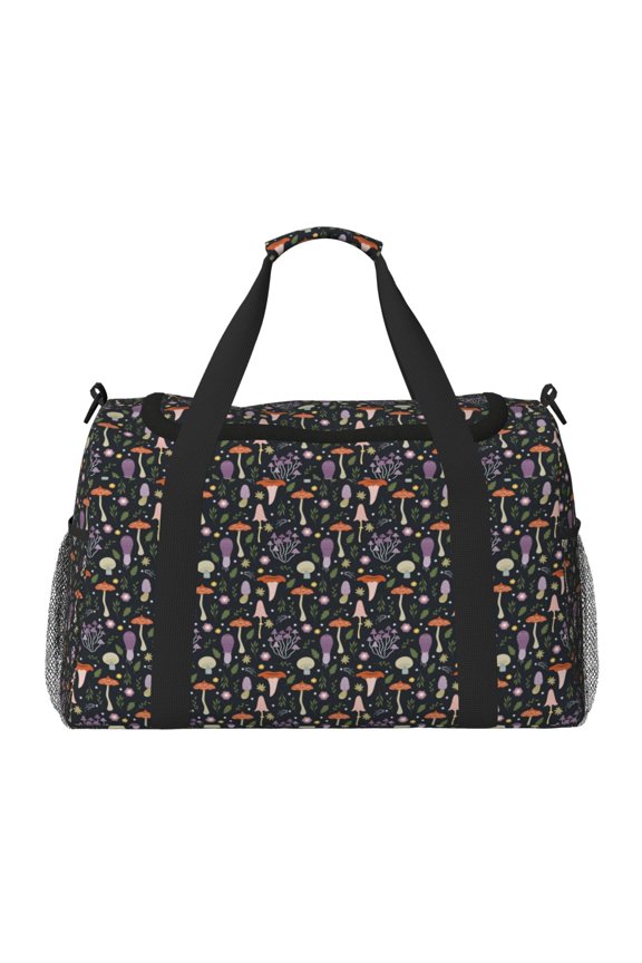 Mushroom Print Travel Duffle Bag,Weekender Bags for Women with Shoe Compartment, Gym Duffel Bag with Wet Pocket, Hospital Bags for Labor and Delivery