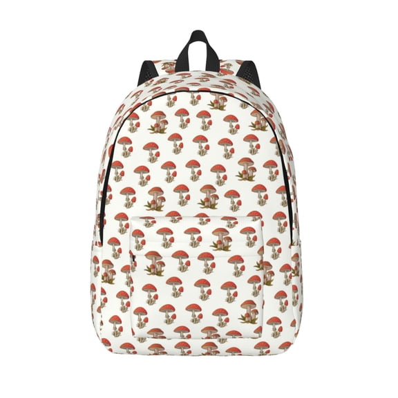 Picia Mushroom Printed Canvas Daypack - Stylish and Durable Vintage Compact Backpack - Class, Work, Travel, or Laptop Bookbag,Organized Compartments-Medium