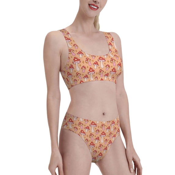 Picia Mushroom Women's High Waisted Bikini Scoop Neck Swimsuit Two Pieces Bathing Suit-X-Large