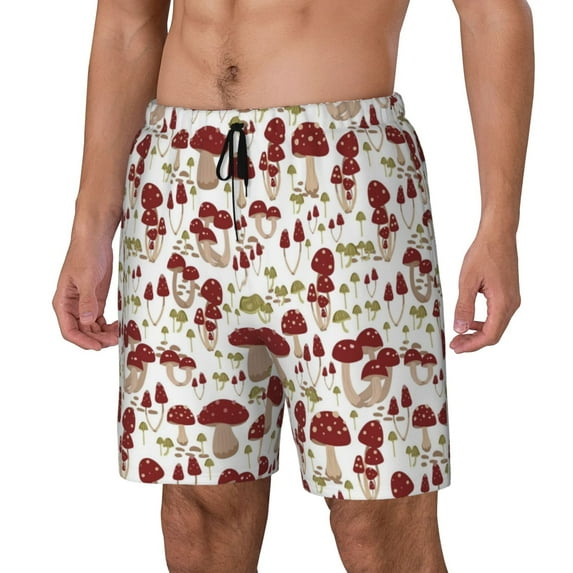 Picia Mushroom pattern Mens Swim Trunks with Compression Liner Stretch Beach Shorts Quick Dry with Zipper Pockets No-Chafing Board Shorts-Large