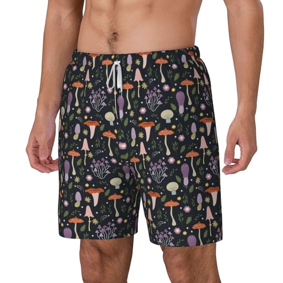 Picia Mushroom pattern Mens Swim Trunks with Compression Liner Stretch Beach Shorts Quick Dry with Zipper Pockets No-Chafing Board Shorts-Medium