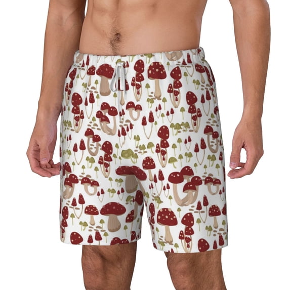 Picia Mushroom pattern Mens Swim Trunks with Compression Liner Stretch Beach Shorts Quick Dry with Zipper Pockets No-Chafing Board Shorts-Medium