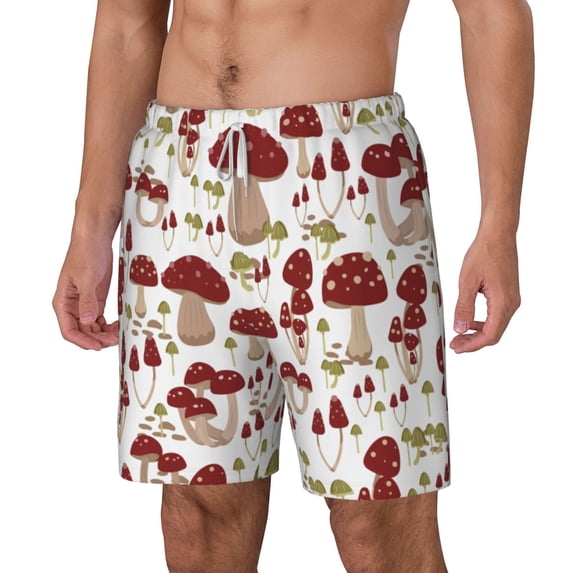 Picia Mushroom pattern Mens Swim Trunks with Compression Liner Stretch Beach Shorts Quick Dry with Zipper Pockets No-Chafing Board Shorts-Small