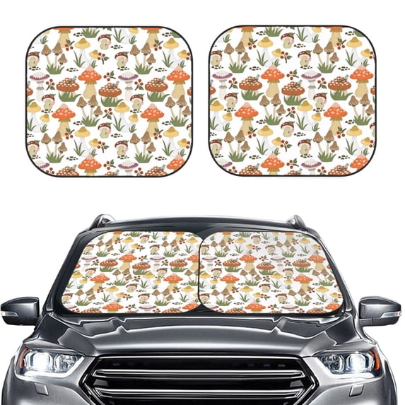 Picia Mushrooms 2 Piece Car Windshield Sun Shade Foldable | Foldable Sun Shield for Front Window Blocks UV Rays and Keeps Your Vehicle Cool-Medium
