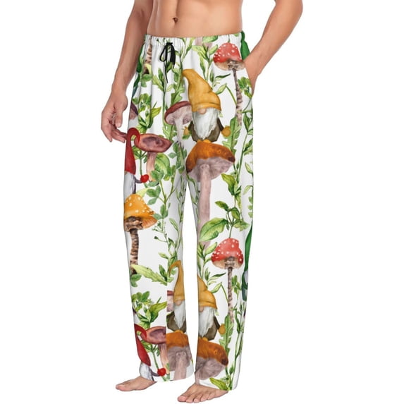 Picia Mushrooms Gnomes Mens Soft Woven Cotton Elastic Waistband Sleep Pajama Pant Lounge Sleep Pant With Pockets And Drawstring-Large