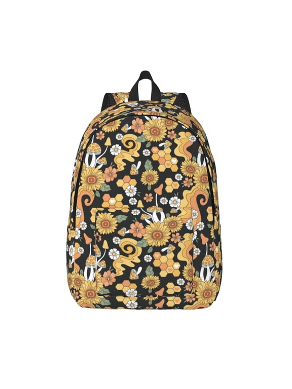 Mushrooms Honeycomb Printed Canvas Daypack - Stylish and Durable Vintage Compact Backpack - Class, Work, Travel, or Laptop Bookbag,Organized Compartments-Medium