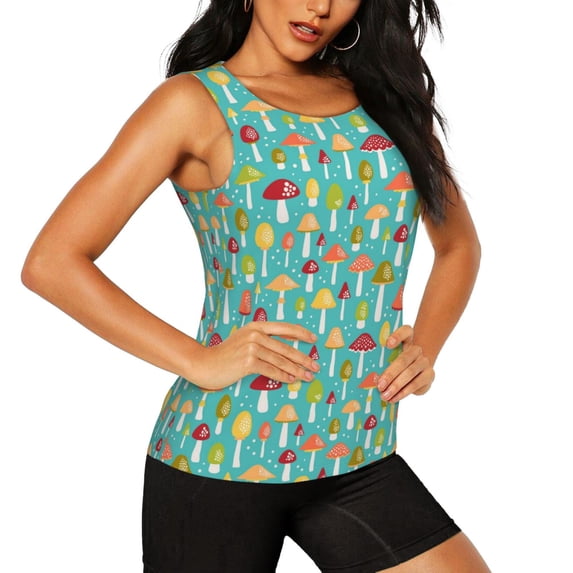 Picia Mushrooms Pattern Women's Workout Tank Top,Breathable Activewear,Slim Fit Athletic Top,Versatile Workout Moisture-wicking top-Medium
