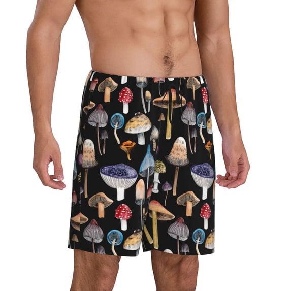 Picia Mushrooms and Autumn Leaves Pajama Shorts for Men, Men's Pajama Bottoms, Sleepwear,Short Pajama Pants-
