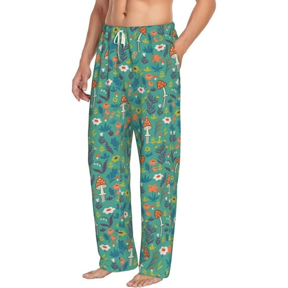 Picia Mushrooms and Flowers Mens Soft Woven Cotton Elastic Waistband Sleep Pajama Pant Lounge Sleep Pant With Pockets And Drawstring-X-Large