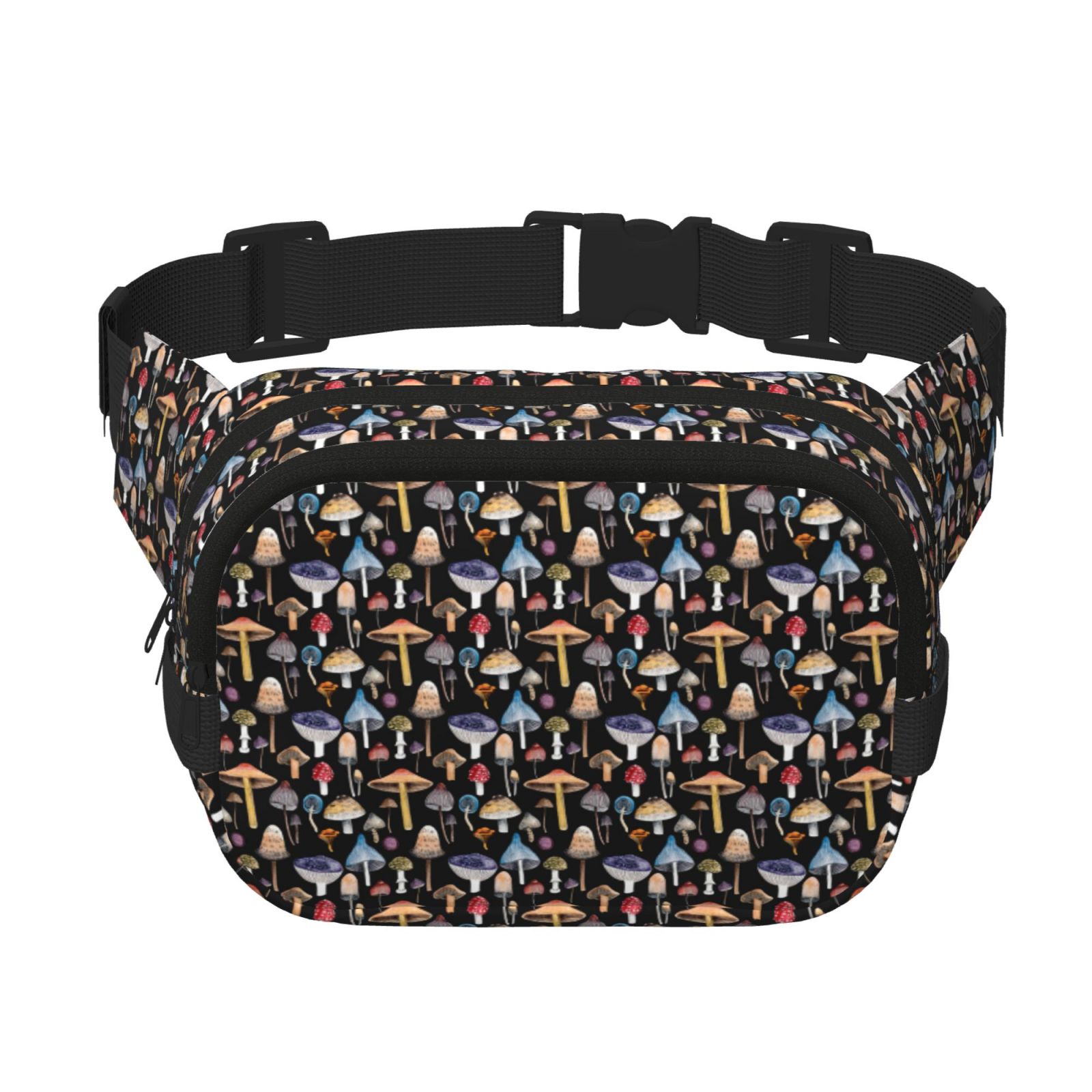 Picia Mushrooms and Leaves Print Square Double-Layer Waist Bag Mini Adjustable Waist Belt Bag Exercise Running Travel Hiking