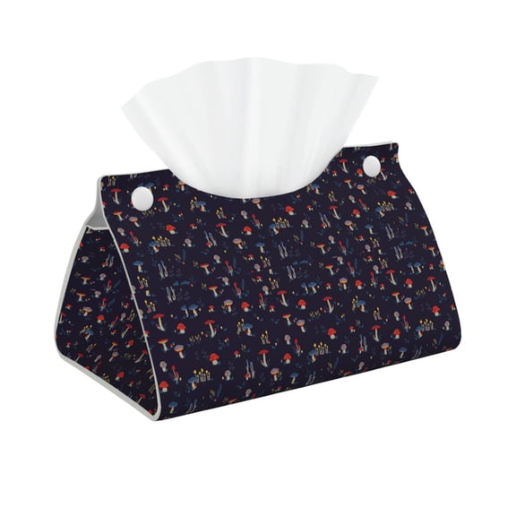 Picia Mushrooms3 Pattern Long Tissue Box Cover,PVC Leather Triangle Holder,Tissue Box Holder with Magnetic Bottom,Facial Paper Organizer Dispenser-7.9"X4.9"X4.5"