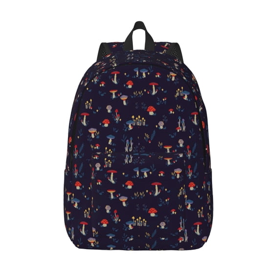 Picia Mushrooms3 Printed Canvas Daypack - Stylish and Durable Vintage Compact Backpack - Class, Work, Travel, or Laptop Bookbag,Organized Compartments-Medium
