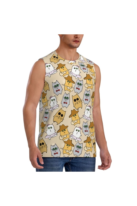 Music Dancing Cat mens Cotton Tank Undershirts , Moisture-wicking Ribbed Tanks, Lightweight Cotton Tank Undershirts-Medium