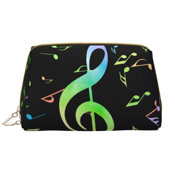 Picia Music Notes Print Leather Makeup Bag Make Up Bag Travel Toiletry Bag for Her Girlfriend Teacher Teen Girl Gifts
