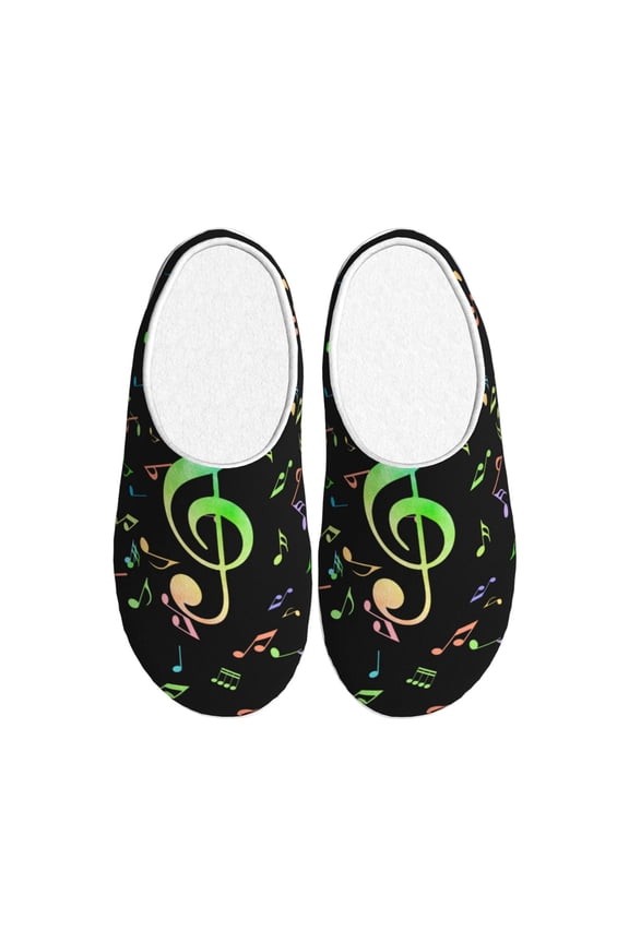 Music Notes for Women's Lamb-hug Comfy Fleece House Slippers Memory Foam, Slip-on House Shoes Indoor Outdoor-37/38