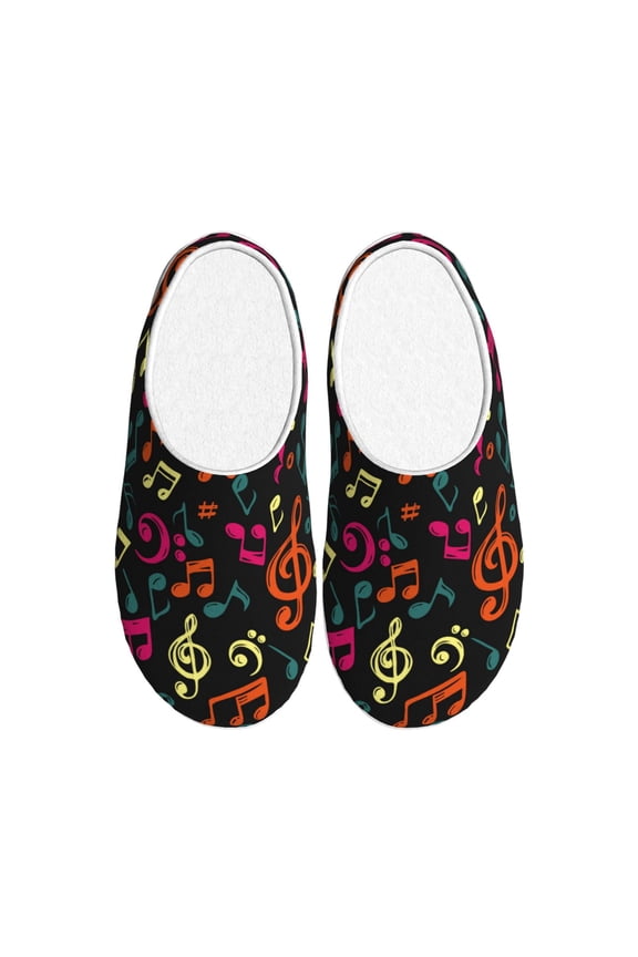 Music Notes for Women's Lamb-hug Comfy Fleece House Slippers Memory Foam, Slip-on House Shoes Indoor Outdoor-39/40
