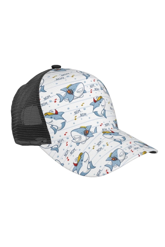Music Shark Pattern Trucker Hat,Baseball Cap,Sun Protection Cap,Stylish Headwear,Leisure Cap,Outdoor Sports Cap