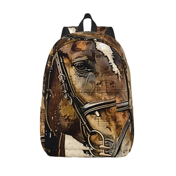 Picia Musical Horse Vintage Collage Printed Canvas Daypack - Stylish and Durable Vintage Compact Backpack - Class, Work, Travel, or Laptop Bookbag,Organized Compartments-Medium