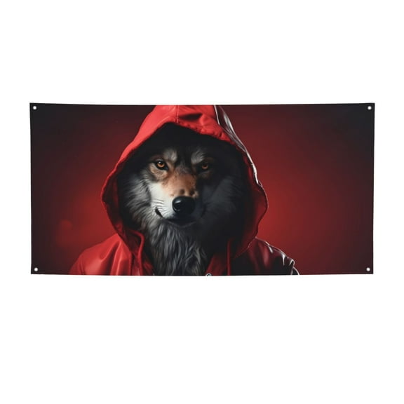 Picia Mysterious Hooded Wolf Pattern Party Banner, Festive Decoration, Holiday Banner, Celebration Decor, Event Banner, Reusable Party Banner-Medium