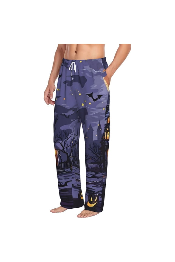 Mystery House Halloween Night Mens Soft Woven Cotton Elastic Waistband Sleep Pajama Pant Lounge Sleep Pant With Pockets And Drawstring-Large