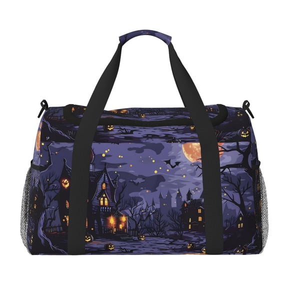 Picia Mystery House Halloween Night Print Travel Duffle Bag,Weekender Bags for Women with Shoe Compartment, Gym Duffel Bag with Wet Pocket, Hospital Bags for Labor and Delivery
