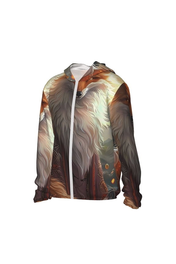 Mystic Fox With Halo Women's Men's UPF 50+ Sun Protection Hoodie Shirt Long Sleeve SPF Fishing Outdoor UV Hiking Lightweight Shirts-Small