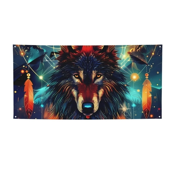 Picia Mystic Wolf Dreamcatcher Pattern Party Banner, Festive Decoration, Holiday Banner, Celebration Decor, Event Banner, Reusable Party Banner-Small